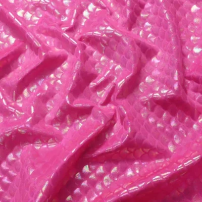 Holographic Mermaid Fabric Neon Pink