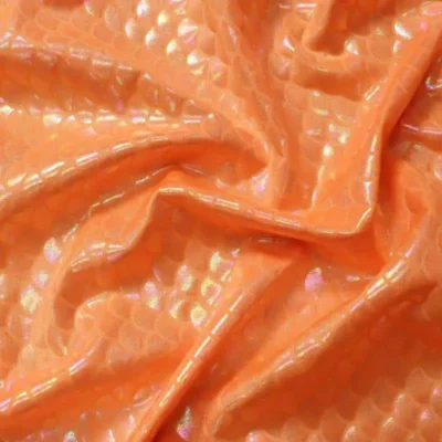 Holographic Mermaid Fabric Neon Orange