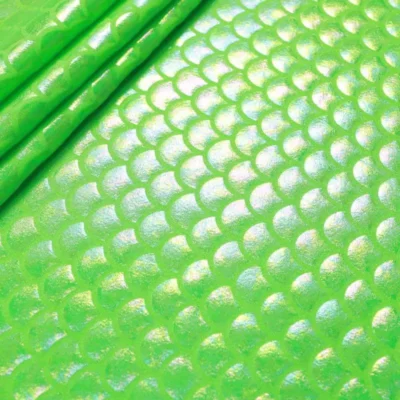 Holographic mermaid fabric in neon green — wholesale stretch fabric