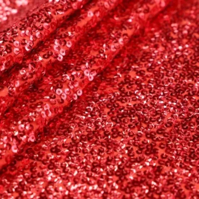 Chrome orange and red sequins spandex polyester — wholesale stretch fabric