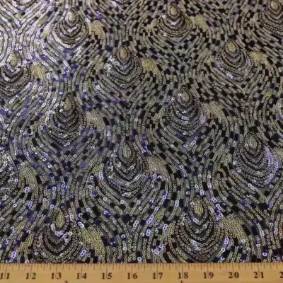 Navy / Gold Glitter Sequins  Polyester Mesh Navy Fabric — spandex fabric by the yard | Stretch House