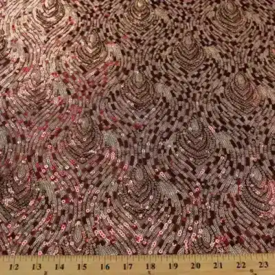 Burgundy / Gold Glitter Sequins  Polyester Mesh Burgundy Fabric — spandex fabric by the yard | Stretch House