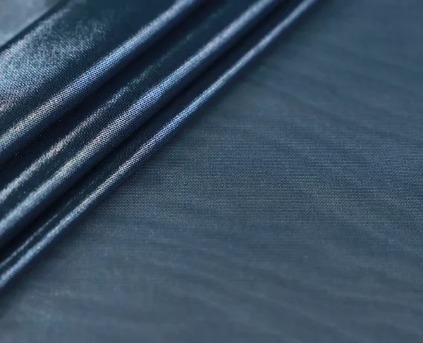 Metallic mesh spandex in deep sea and titanium — wholesale stretch fabric