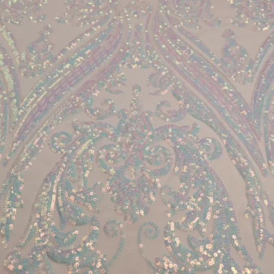 Designer Sequins 3mm Spandex Mesh Pale Pink / White Iridescen #55 — spandex fabric by the yard | Stretch House