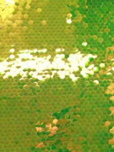Lime Green Iridescent Teardrop Paillette Sequins18mm on Lime Mesh Fabric #25 — spandex fabric by the yard | Stretch House