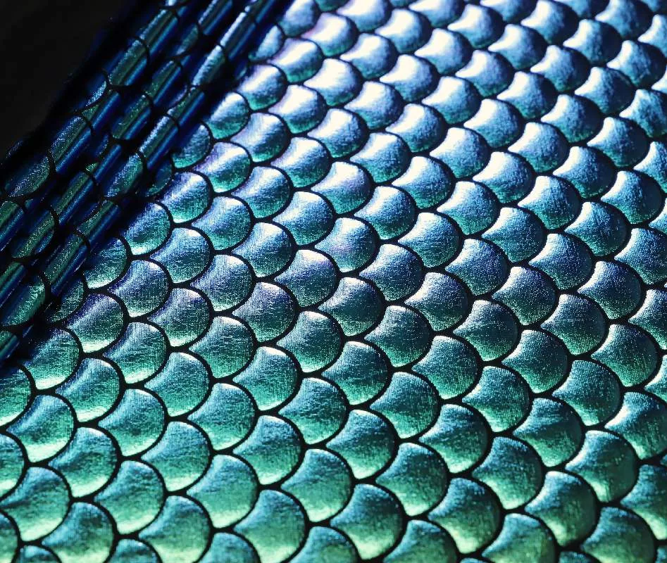 IMG_3084 Holographic mermaid spandex in emerald green and black — wholesale fabric