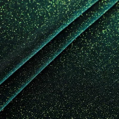 Glitter spandex velvet in forest green — wholesale stretch fabric