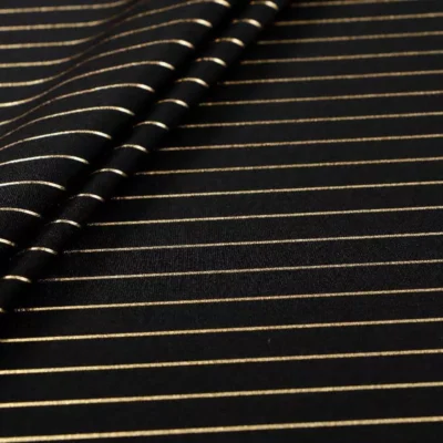 Stripes pin metallic spandex in black and foil gold — wholesale fabric