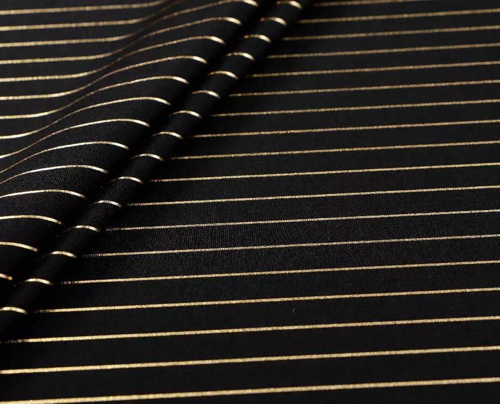 Metallic Foil Pinstripe Spandex Black / Gold #84