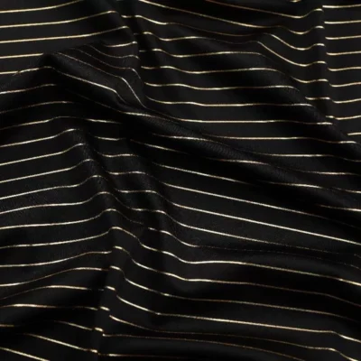 Stripes Pin Metallic Spandex Black / Foil Gold #84 — spandex fabric by the yard | Stretch House