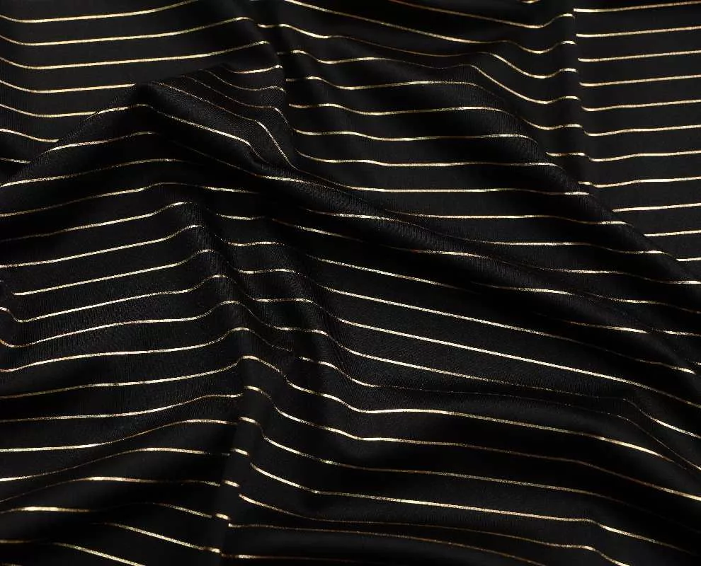 Metallic Foil Pinstripe Spandex Black / Gold #84