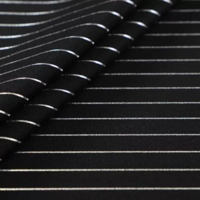 Stripes pin metallic spandex in black and foil silver — wholesale fabric