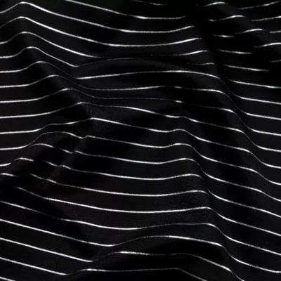Stripes Pin Metallic Spandex Black / Foil Silver #85 — spandex fabric by the yard | Stretch House