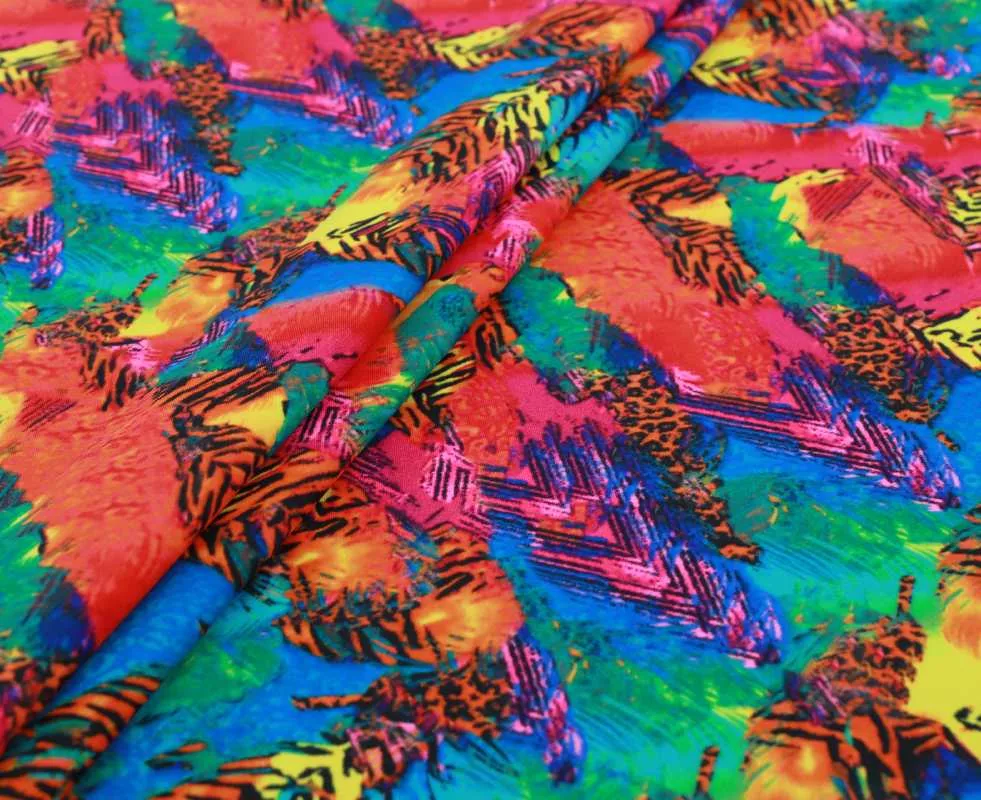 IMG_9123 Neon feathers leopard zebra print spandex — wholesale stretch fabric