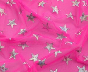 Stars Holographic Foil Spandex Mesh Hot Pink / Silver #104 — spandex fabric by the yard | Stretch House