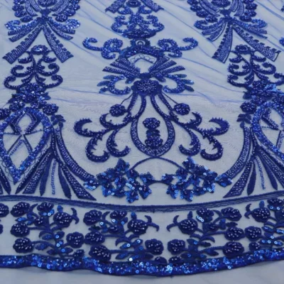 Beaded Lace Embroidery Tulle Sequin Royal #25 — spandex fabric by the yard | Stretch House
