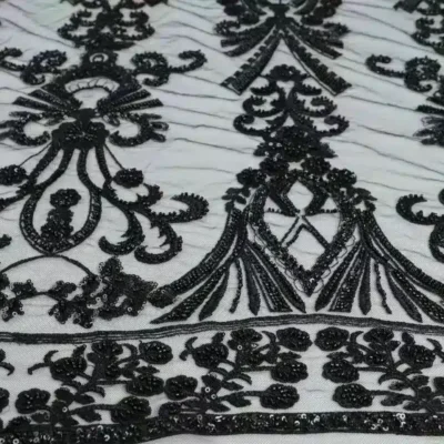 Beaded Lace Embroidery Tulle Sequin Black #22 — spandex fabric by the yard | Stretch House