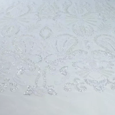 Beaded Lace Embroidery Tulle Sequin White #21 — spandex fabric by the yard | Stretch House