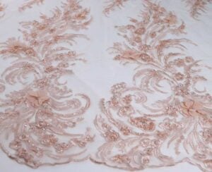 Embroidery Beaded Lace Tulle Sequin Rose Gold #13 — spandex fabric by the yard | Stretch House