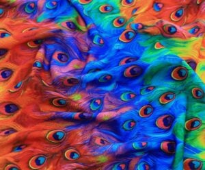 Printed Spandex Rainbow Peacock Feathers Super Fabric Multi #343 — spandex fabric by the yard | Stretch House