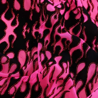 Flame Flocking Mesh Glitter Red / Black / Hot Pink #5 — spandex fabric by the yard | Stretch House