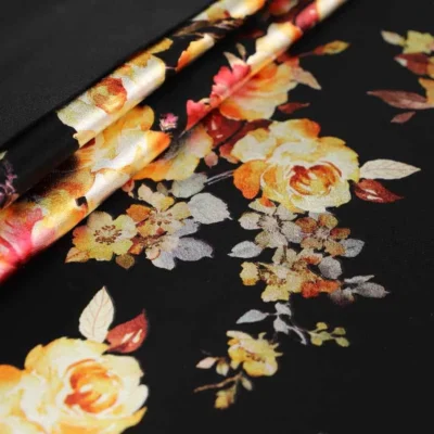 Scuba fabric spandex Fiona floral foil print in mint and black — wholesale fabric