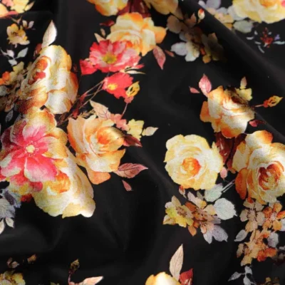 Scuba Fabric Spandex Fiona Floral Foil Print Mint / Black — spandex fabric by the yard | Stretch House