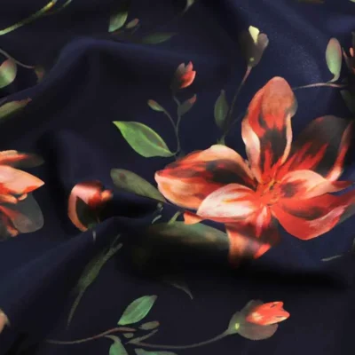 Scuba Fabric Spandex Fiona Floral Foil Print Mint / Navy — spandex fabric by the yard | Stretch House
