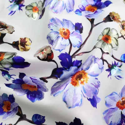 Scuba Fabric Spandex Fiona Floral Foil Print Mint / White — spandex fabric by the yard | Stretch House