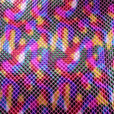 Holographic Mermaid Fabric Iridescent Rainbow / Neon Pink — spandex fabric by the yard | Stretch House