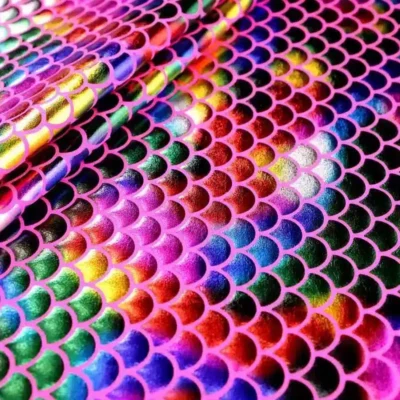 Holographic mermaid iridescent fabric in rainbow and neon pink — wholesale fabric