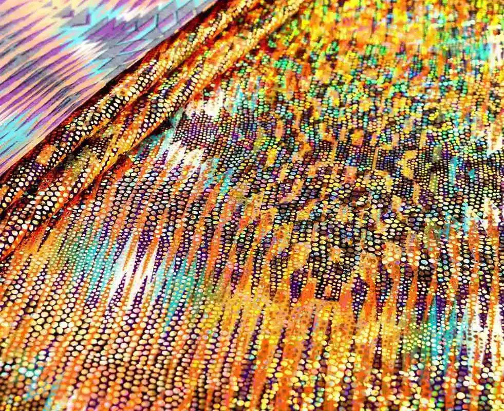 IMG_0494 Animated background holographic foil spandex in orange — wholesale fabric