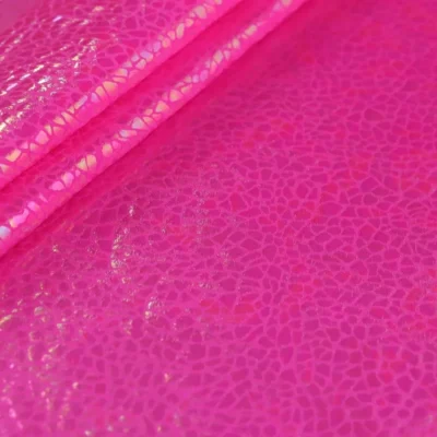 Shattered glass oil slick foil spandex in hot pink — wholesale fabric