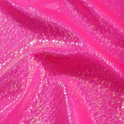 Shattered Glass Oil Slick Foil Hot Pink #1 — spandex fabric by the yard | Stretch House