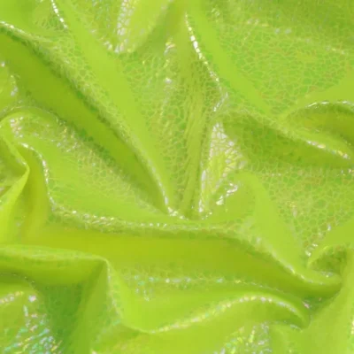 Shattered Glass Oil Slick Foil Chartreuse #2 — spandex fabric by the yard | Stretch House