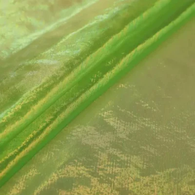 Sheer iridescent fabric in opalite green — wholesale stretch fabric