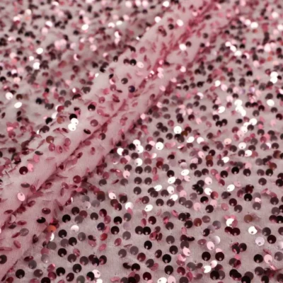 Velvet sequins fabric in pink mauve gold — wholesale stretch fabric