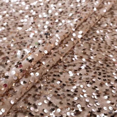 Velvet sequins fabric in nude rose gold — wholesale stretch fabric