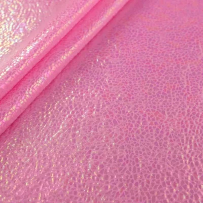 Shattered glass oil slick foil spandex in baby pink — wholesale stretch fabric