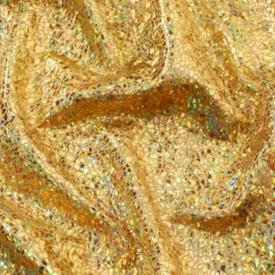 Shattered Glass Oil Slick Foil Gold #9 — spandex fabric by the yard | Stretch House