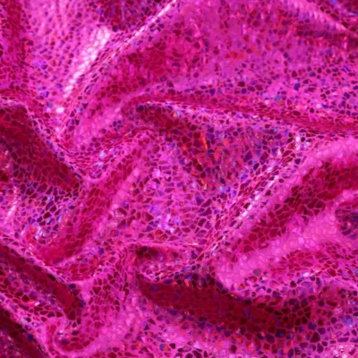 Shattered Glass Oil Slick Foil Fuchsia / Neon Pink  #11 — spandex fabric by the yard | Stretch House