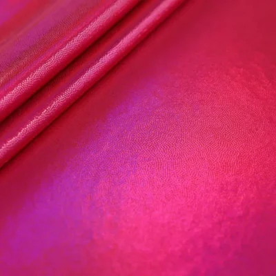 Dizzy holographic spandex in fuchsia and red — wholesale stretch fabric