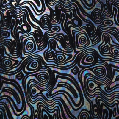 Intricate Folds Velvet Stretch Foil Black / Oil Slick #1 — spandex fabric by the yard | Stretch House