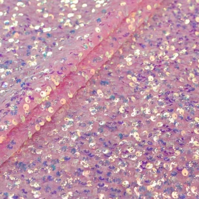 Shells sequin velvet stretch in pink iridescent — wholesale stretch fabric