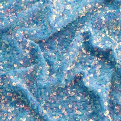 Shells Sequin Velvet Stretch Blue / Iridescent #4 — spandex fabric by the yard | Stretch House