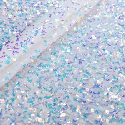 Shells sequin velvet stretch in white iridescent — wholesale stretch fabric