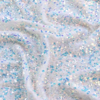 Shells Sequin Velvet Stretch White / Iridescent #2 — spandex fabric by the yard | Stretch House
