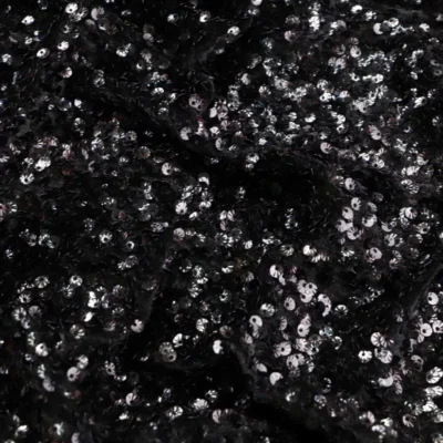 Shells Sequin Velvet Stretch Black #1 — spandex fabric by the yard | Stretch House