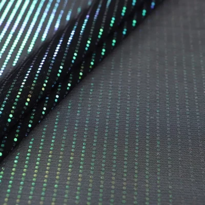 Waterfall mesh spandex sequins iridescent and black — wholesale stretch fabric