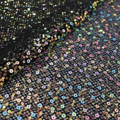 Vogue Sequin Stretch Mesh Iridescent White/ Black #11 — spandex fabric by the yard | Stretch House